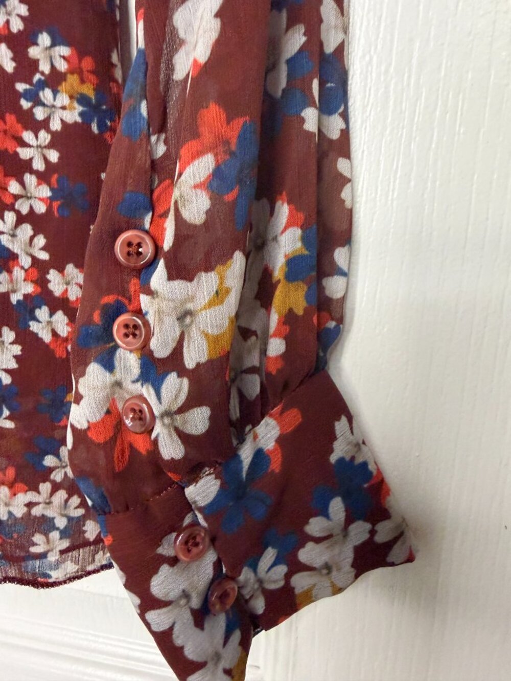 Jason Wu Collective Floral Sheer Peplum Blouse -Boho-- Burgundy– 4- MSRP $350 - Picture 8 of 14